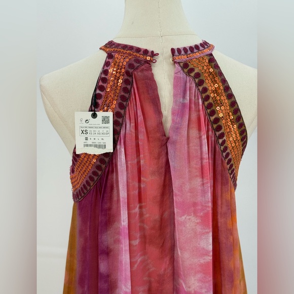 Zara Ombre Halter Maxi Pink Orange Flowing Chiffon Evening Summer Dress SZ XS - Picture 15 of 15